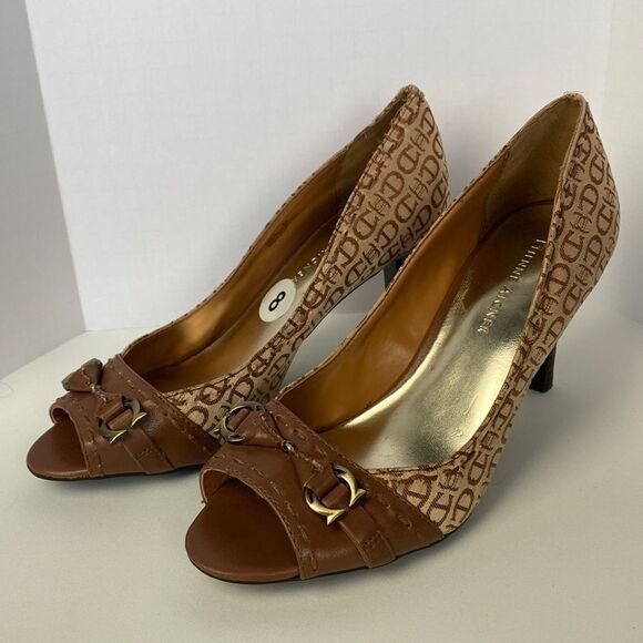 Etienne Aigner Shoes - Etienne Aigner Logo Peep Toe Heels
